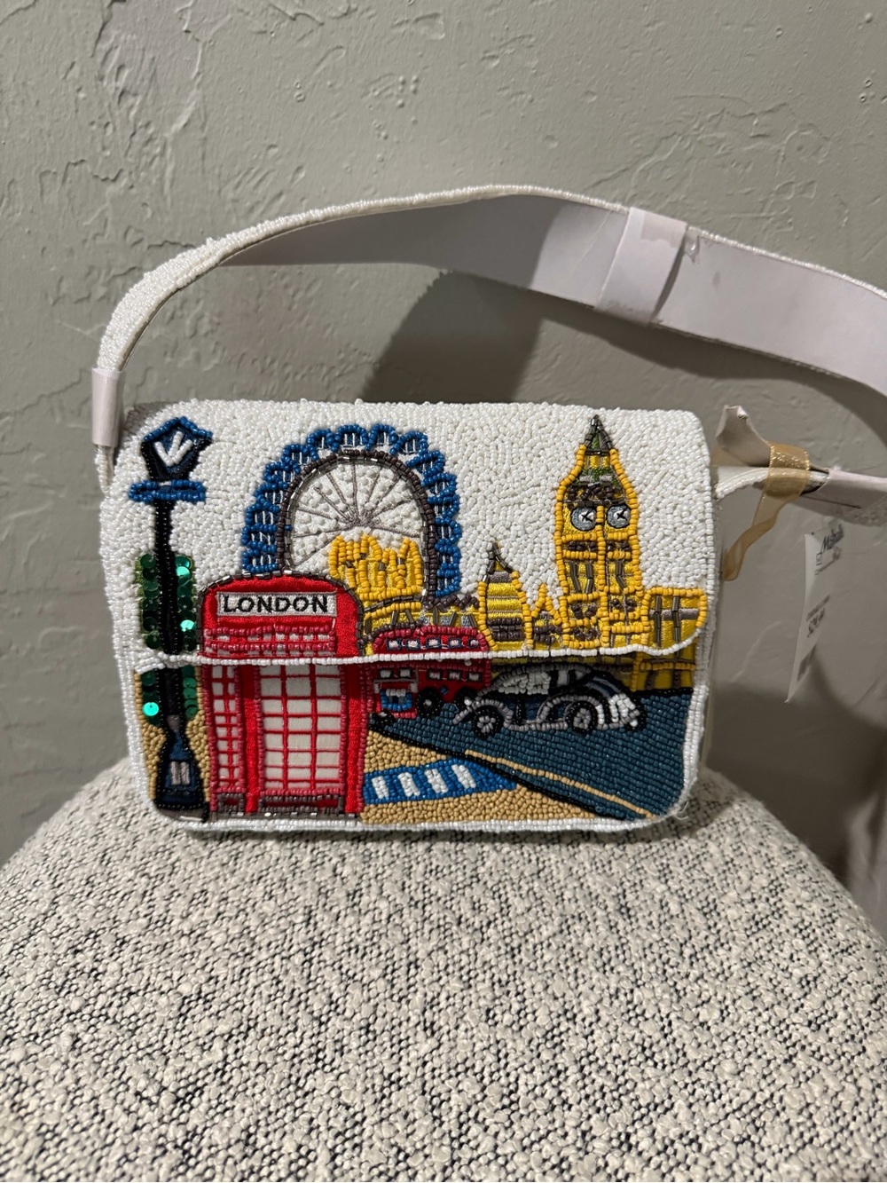 London Scene Beaded Crossbody Bag in White
